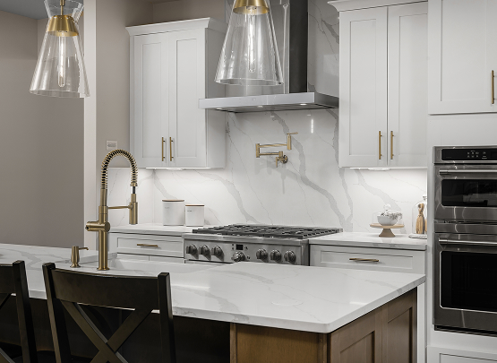 Luxury modern Heartland Homes kitchen with white cabinetry